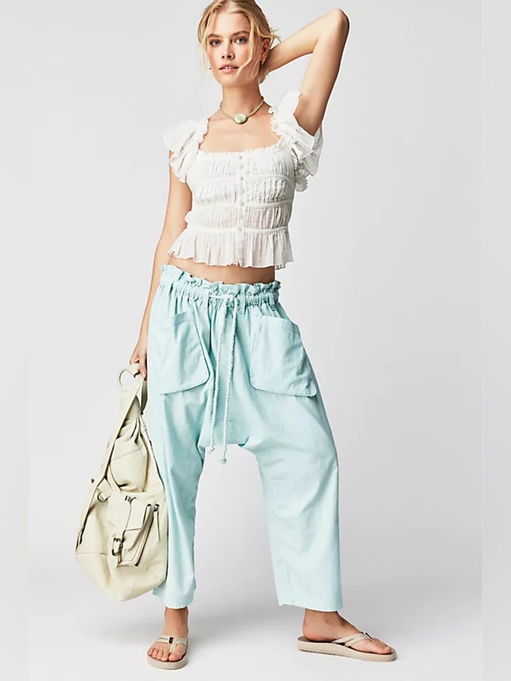Free People Runyon Pull on pant Baby Blue 100% cotton oversized S fits M
